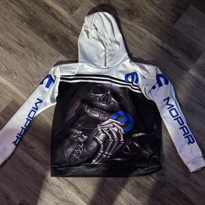 Skull Graphic Hoodie with Blue Accents